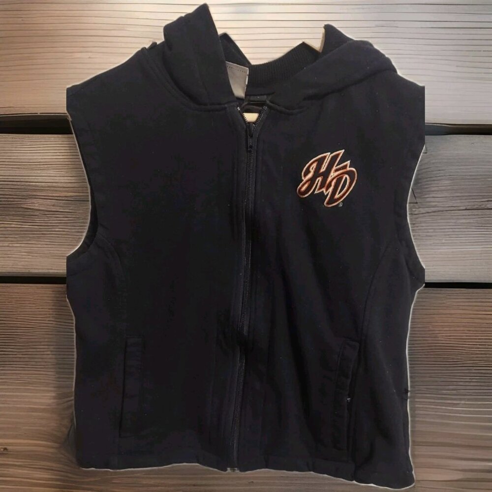 Harley Davidson Vest Womens Large Black Fleece Full Zip Embroidered Logo‎ Biker